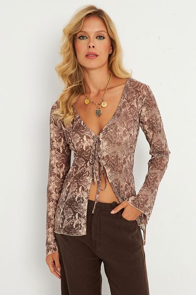 Cool & Sexy Damenbluse aus Tüll mit Schlangenmuster in Steinoptik - Gç175