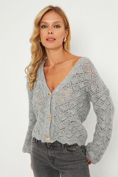 Cool & Sexy Szürke gombos részletes női kardigán - Yv276
