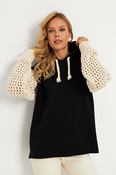 Cool & Sexy Dámská mikina Black-Ecru - prolamované rukávy a kapuce Yle12