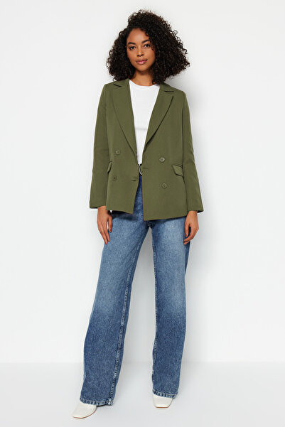 Trendyol Collection Dvouřadá tmavě khaki bunda saka – podšitá a tkaná, TWOAW21CE0272