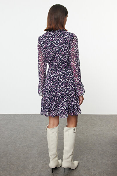 Trendyol Collection Rochie mini țesută cu volane, mov, florală, TCLAW19LJ0076