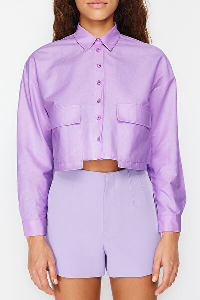 Trendyol Collection Lilac Crop Woven Shirt - Kapesní detail, Regular Fit TWOSS24GO00098