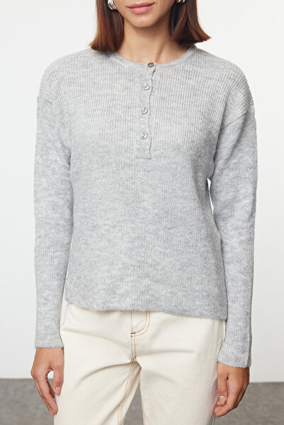 Trendyol Collection Szürke puha kötöttáru pulóver - széles szabású, állíthatóbb TWOAW25KZ00309