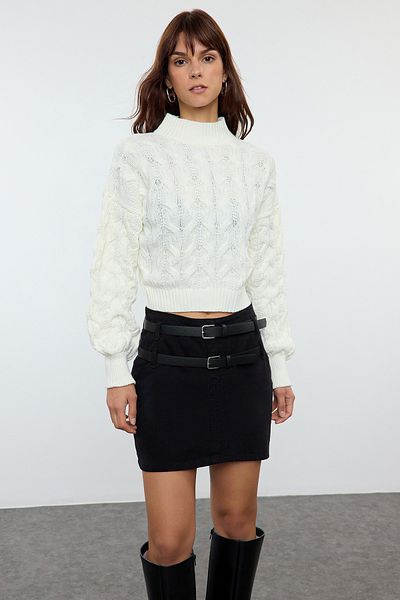 Trendyol Collection Ecru Crop Knitwear Svetr se stojatým límečkem TWOAW22KZ1634