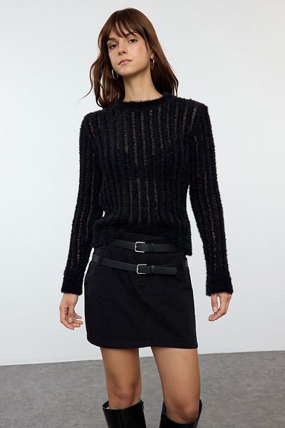 Trendyol Collection Pulover subțire, negru, transparent, tricotaj - TWOAW25KZ00229