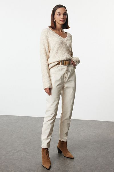 Trendyol Collection Pulover texturat din tricotaj cu decolteu în V adânc Stone Wide Fit TWOAW25KZ00241