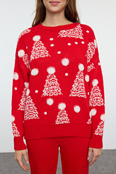 Trendyol Collection New Year's Red Knitwear Set - Lower & Upper TWOAW25AU00128