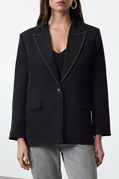 Trendyol Collection Černý límeček Detailed Woven Blazer Jacket Twoaw25Bc00006