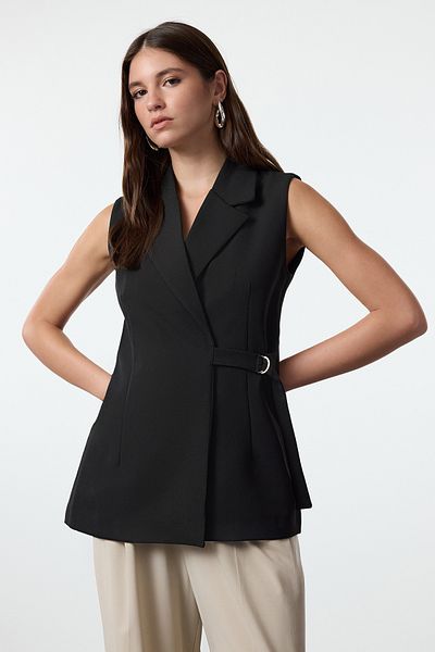 Trendyol Collection Long Black Woven Vest - Regular Fit, Accessory Detailed Twoaw25Ye00073