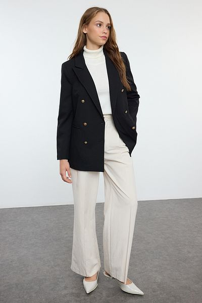 Trendyol Collection Button Detailed Black Blazer Jacket - Twoaw25Bc00012