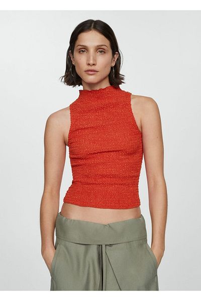 MANGO Woman Összegyűjtött texturált blúz