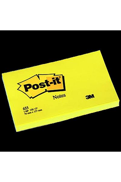 Post-it Yellow Note Paper - 100 Yp, 76x127, Adhesive - Pack of 12