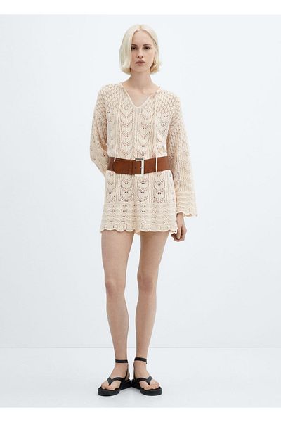 MANGO Woman Bell cut sleeve Crochet Dress