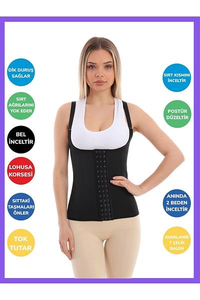 EMBA KORSE Women's Strap Latex Steel Underwire Black Corset Size 2 Slimming Belly Gathering Slimming Corset