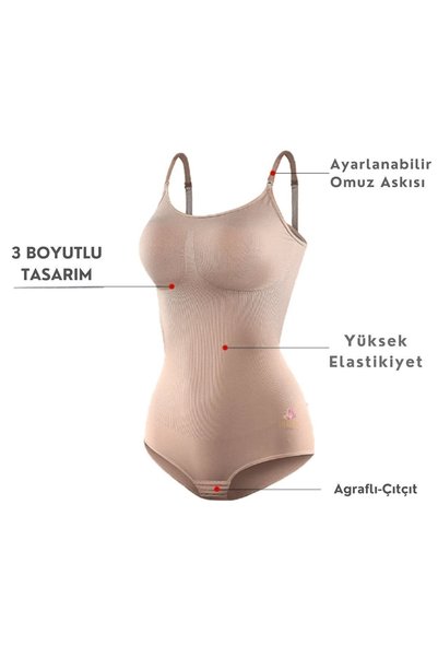 EMBA BUTİK Adjustable Strap Bottom Snap Closure Bodysuit Corset Firming Belly Breast Enhancer Slimming Fit