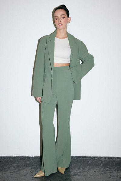 Hooopstore FLARE CUT FABRIC PANTS - KHAKI