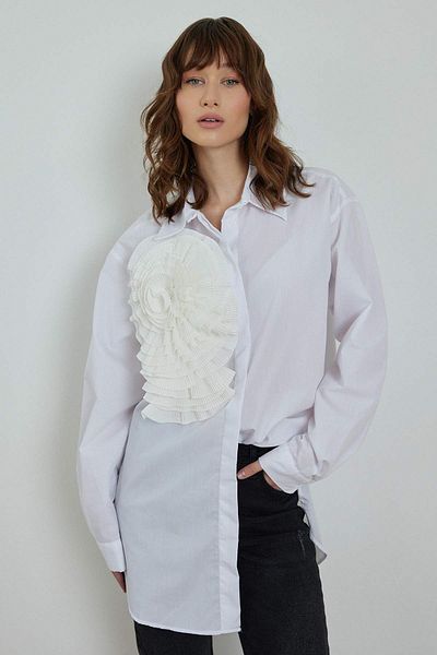 Hooopstore CAMASĂ POPLIN CU ACCESORII DE FLORI - ALBA
