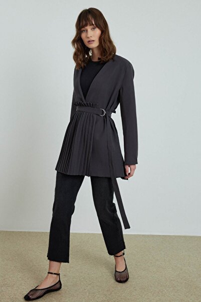 Hooopstore Anthracite Pleated Blazer Jacket with Accessories