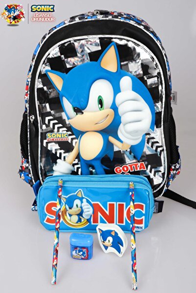 Sonic LİSANSLI SONIC OKUL ÇANTASI , KALEM ÇANTASI,MİNİ KIRTASİYE SETİ KURŞUN KALEM,SİLGİ VE KALEMTRAŞ