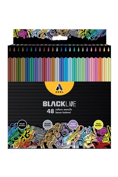 Adel Blackline Triangle Mixed Black Body 48 Piece Crayons, Bright and Durable Tips