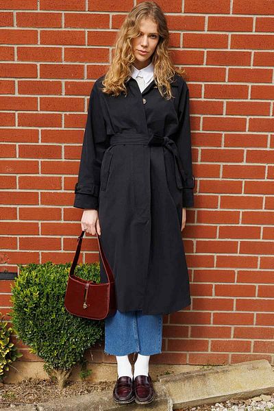 Hooopstore FRONT BUTTONED TRENCH COAT - BLACK