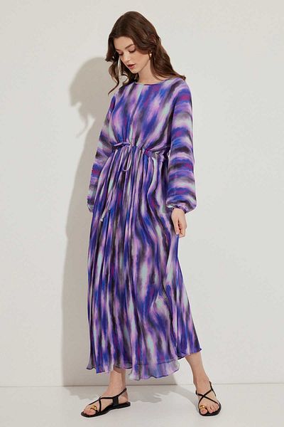 Hooopstore PATTERNED PLEATED DRESS - PURPLE