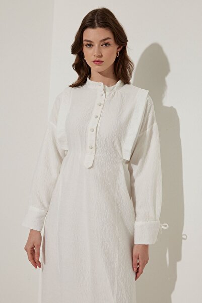 Hooopstore Λευκό φόρεμα με υφή - Λεπτομέρεια με μανίκια Aller