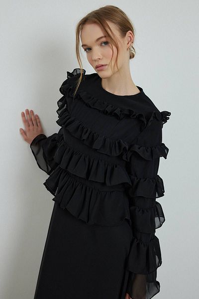 Hooopstore Black Chiffon Dress - Firfir