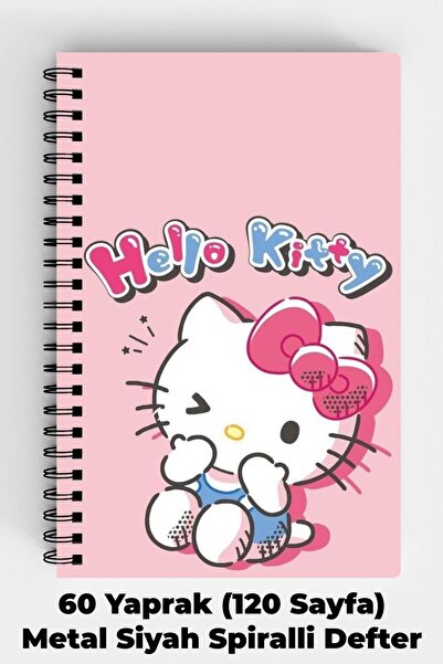 Anime Marketi Hello Kitty Tasarımlı A5 Spiralli Sert Kapak Defter 120 Sayfa