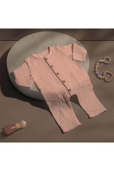 Tiffany Jumpsuit Long Sleeve Double Layer Muslin Powder
