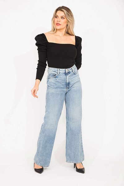 Şans Dámské velké velikosti Blue Washed Effect High Pas Wide Leg Jeans 65n35285