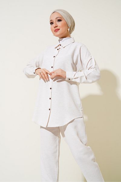 Bigdart Linen Hijab Oversize Women's Set - Cream 6622