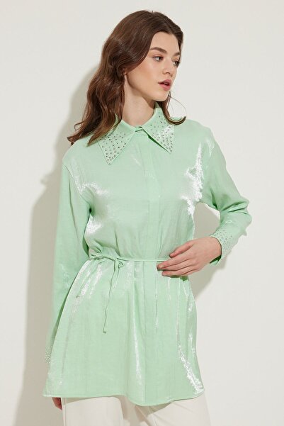 Hooopstore SHINY STONE OVERSIZE SHIRT - MINT GREEN