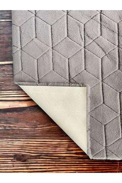 Prizma Comfort Diamond No:1 - Washable Single Gray Bathroom Rug and Mat (75X110) cm