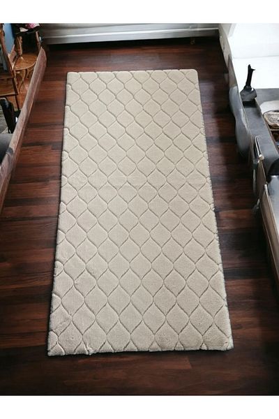 Prizma Comfort Diamond No:2 - Washable 2-Piece Beige Bathroom Rug and Mat (60X100) (50X60) cm