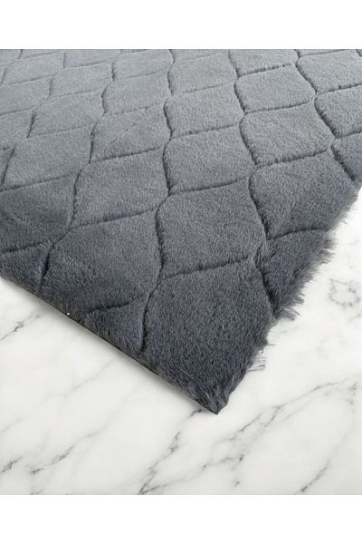 Prizma Comfort Diamond No:2 - Washable Black Bath Rug and Mat (75X110 cm)