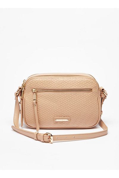 Celeste Monogram Embossed Crossbody Bag with Adjustable Strap and Zip Closure