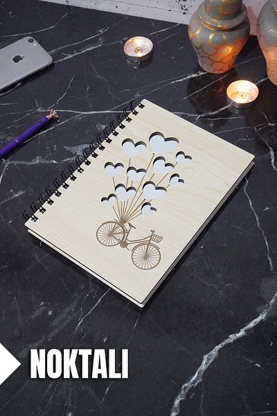 markcat Caiet de baloane pentru biciclete cu copertă din lemn - Agenda punctată și caiet școlar (A5 - 120 coli)