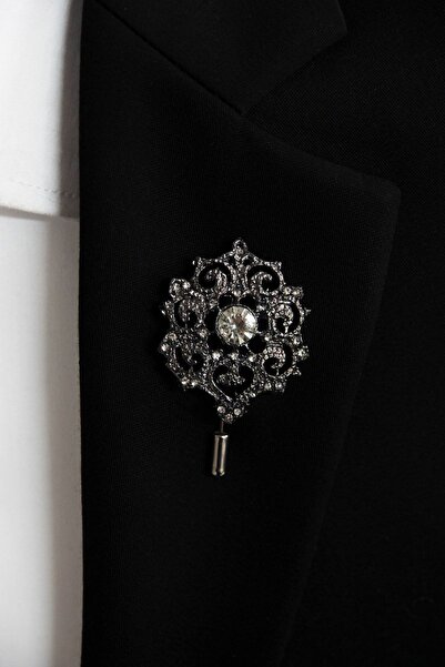 Le Voux Taş Detaylı Gri Renk Ceket Yaka Iğnesi Broş