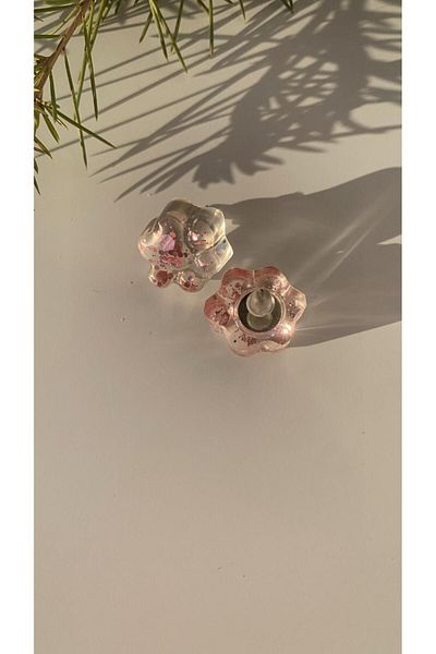 MISS GOLDEN Transparent Epoxy with Pink Glitter - Cat Dog Paw Shaped Earrings, Handmade with Silver Accessories