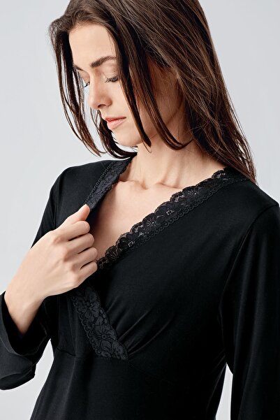 Artış Lycra Viscous Maternity Pajamas and Dressing Gown Set - Long Sleeve