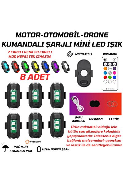 CybillStore KUMANDALI ÇAKARLI ŞARJLI 7 RENK VE 20 MODLU MİNİ LED IŞIK 6 ADET ...