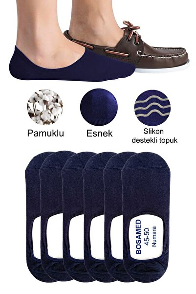 BOSAMED Navy Blue Seamless Silicone Ballerina Socks - Size 45-50, 6 Pieces