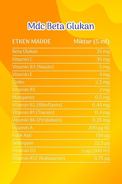 MDC Beta Glukan Şurup 150 ml (BETA GLUKAN, MULTİVİTAMİN)