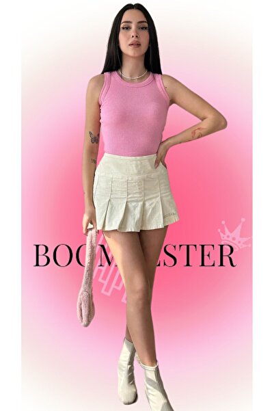 BoomBester Γυναικεία μπλούζα ροζ καμισόλε - Αμάνικη, μακρύ κροπ, εσώρουχο πάνω από την κοιλιά