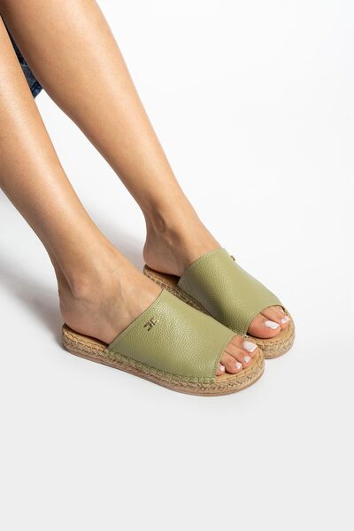 FOLLİNİ Πράσινες γυναικείες παντόφλες εσπαντρίλι από γνήσιο δέρμα