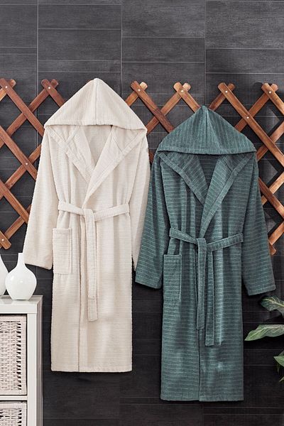 Casnack Σετ μπουρνούζι Quina Green Beige με κουκούλα Oversize