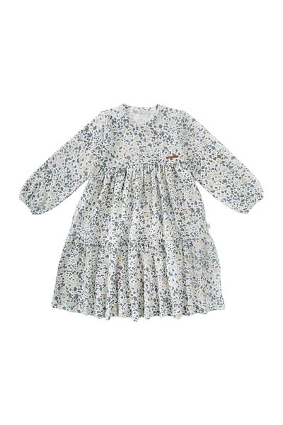 Little Gusto Long Sleeve Layered Dress Baby Terazzo Light Blue Organic Cotton