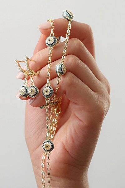 Silvano Jewelry 925 Ayar Gümüş Göz Nazarlı Takı Seti ( Kolye-bileklik-küpe )