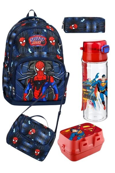 OPTİZON SPIDERMAN DESENLİ Beşli Erkek Çocuk İlkokul Okul Çantası + Termal bes...
